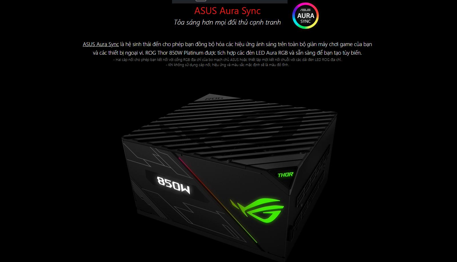 Nguồn Asus ROG Thor 850W Platinum - RGB 850W 80 Plus Platinum Full Modular AURA SYNC